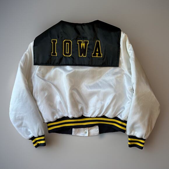 Vintage Iowa Hawkeyes Jacket Women's XL White 80s Bomber Chalk Line Football - Picture 1 of 10